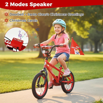 14 Inch Kids Bike Adjustable with Christmas Music & Flag for Aged 4-5 Years Old, Red