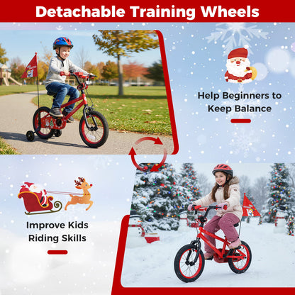 14 Inch Kids Bike Adjustable with Christmas Music & Flag for Aged 4-5 Years Old, Red