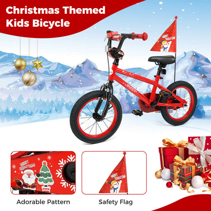 14 Inch Kids Bike Adjustable with Christmas Music & Flag for Aged 4-5 Years Old, Red