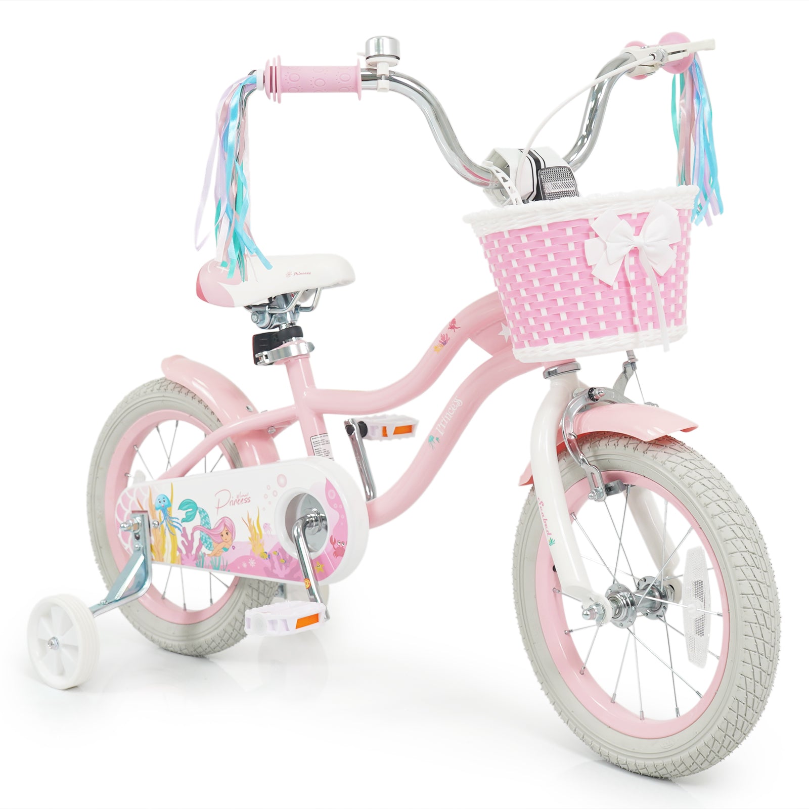 14 Inch Kids Bike Adjustable with Basket and Streamers for Girls Aged 3-5 Years Old Pink, Pink Kids Bike Pink at Gallery Canada