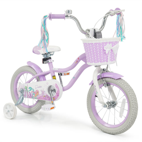 14 Inch Kids Bike, Adjustable, Princess Of The Sea Theme, Purple