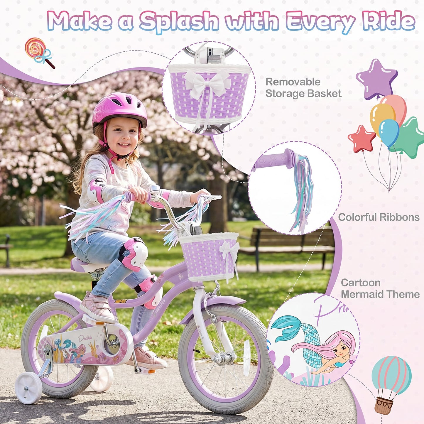14 Inch Kids Bike, Adjustable, Princess Of The Sea Theme, Purple Kids Bike at Gallery Canada