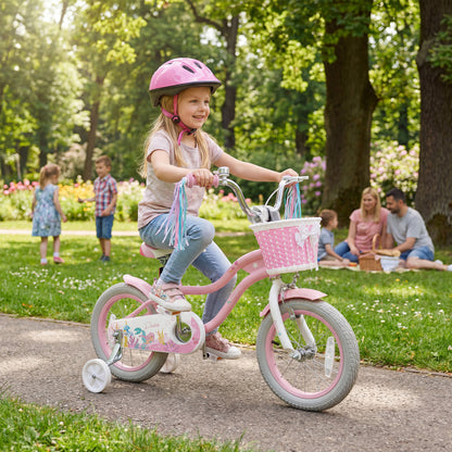 14 Inch Kids Bike Adjustable with Basket and Streamers for Girls Aged 3-5 Years Old Pink, Pink Kids Bike at Gallery Canada