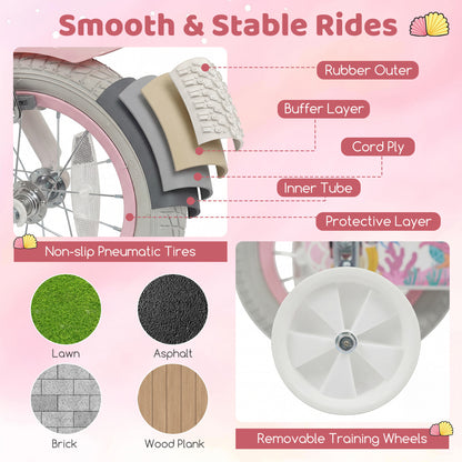 14 Inch Kids Bike Adjustable with Basket and Streamers for Girls Aged 3-5 Years Old Pink, Pink Kids Bike at Gallery Canada