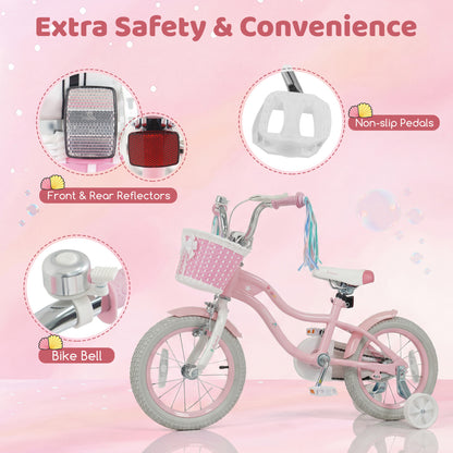 14 Inch Kids Bike Adjustable with Basket and Streamers for Girls Aged 3-5 Years Old Pink, Pink Kids Bike at Gallery Canada