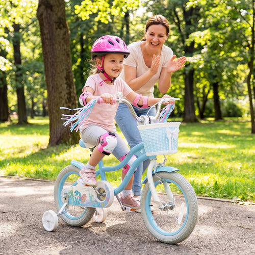 14 Inch Kids Bike, Adjustable With Basket, Princess Of The Sea Theme, Blue