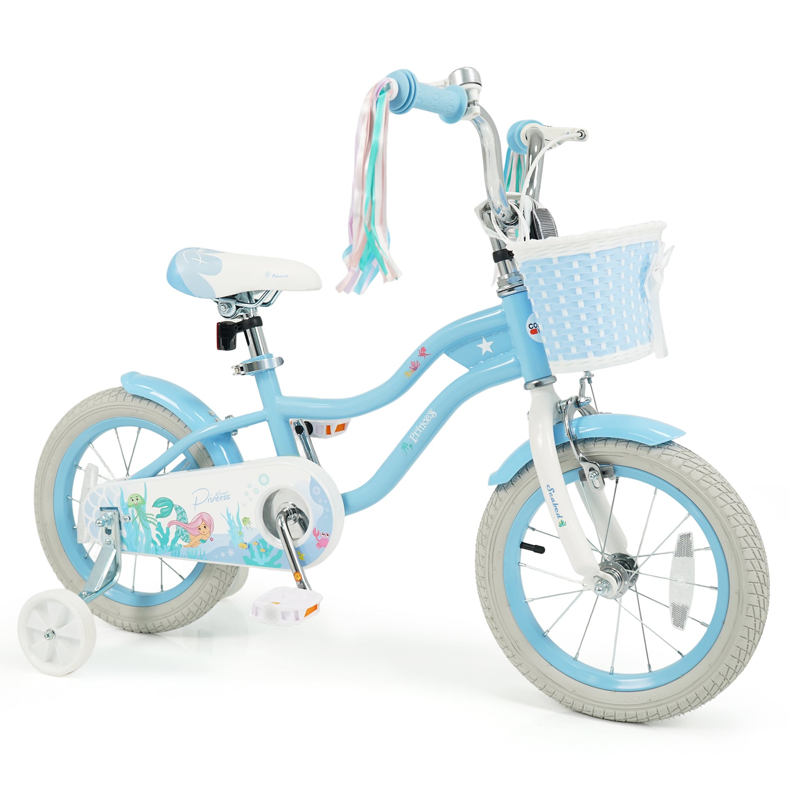 14 Inch Kids Bike, Adjustable With Basket, Princess Of The Sea Theme, Blue Kids Bike Blue at Gallery Canada