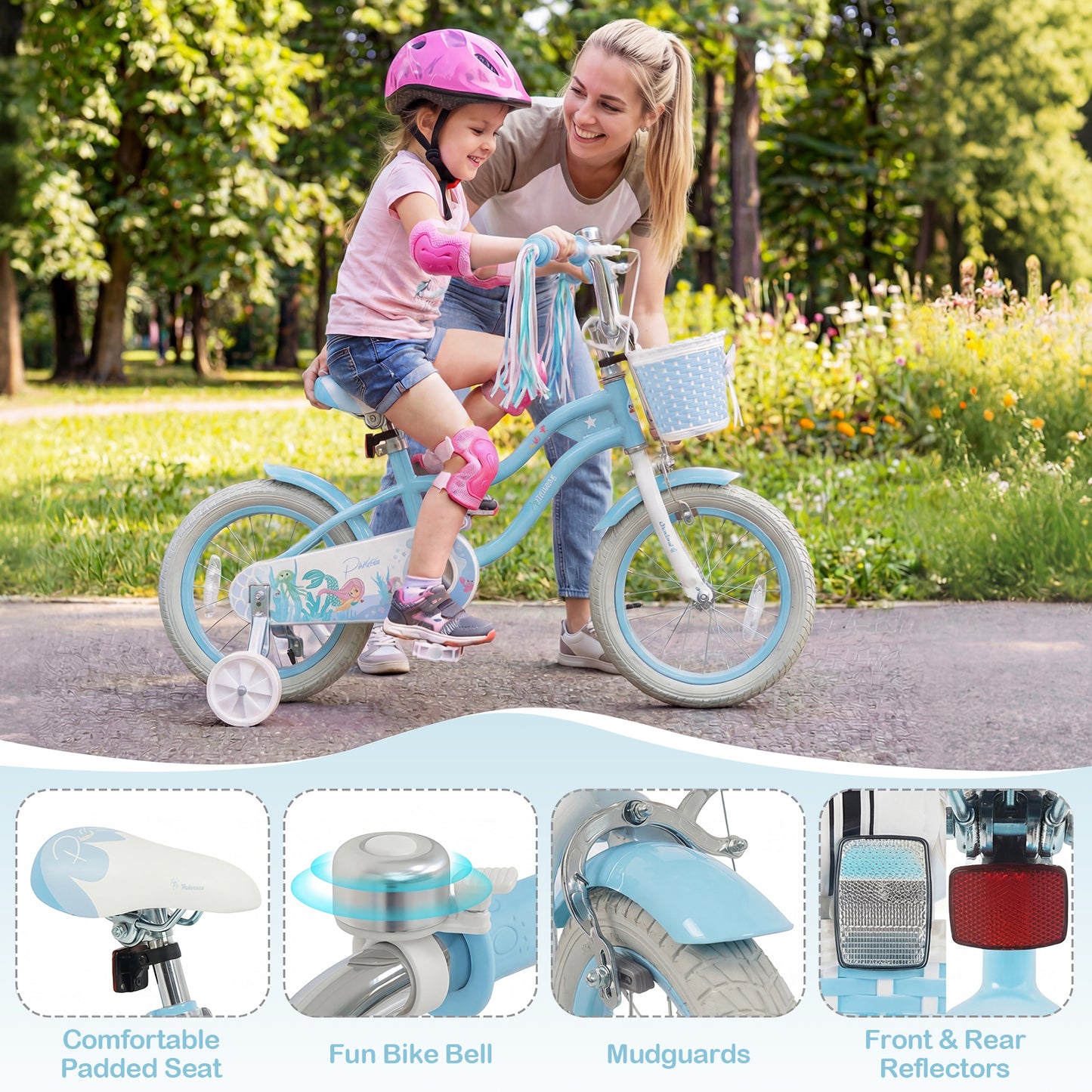 14 Inch Kids Bike, Adjustable With Basket, Princess Of The Sea Theme, Blue Kids Bike at Gallery Canada