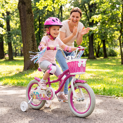 14-Inch Kids Bike, Adjustable, With Basket And Streamers, Rose Red