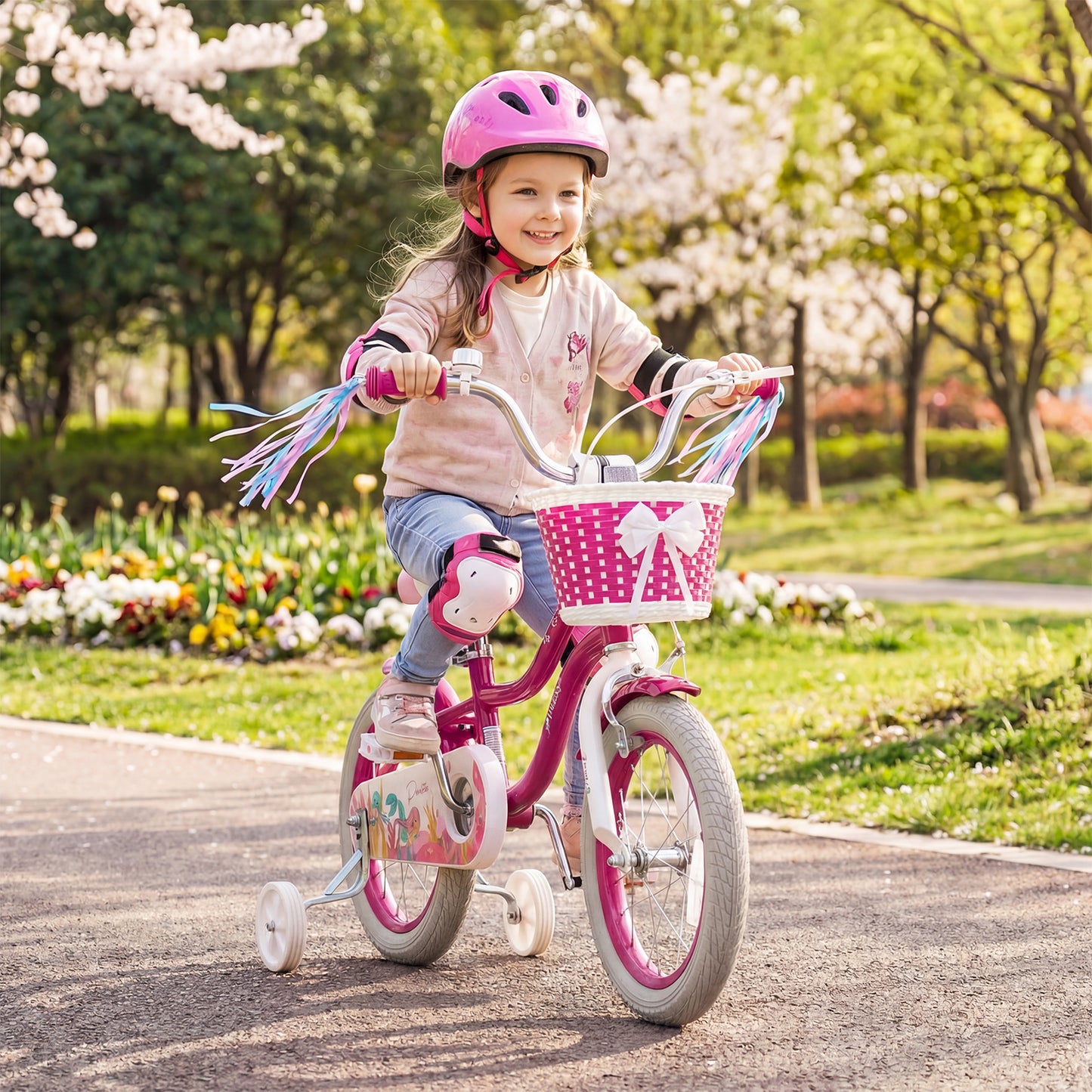 14-Inch Kids Bike, Adjustable, With Basket And Streamers, Rose Red Kids Bike at Gallery Canada