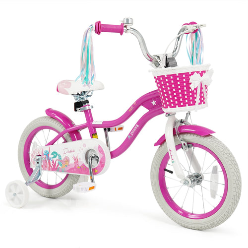 14-Inch Kids Bike, Adjustable, With Basket And Streamers, Rose Red