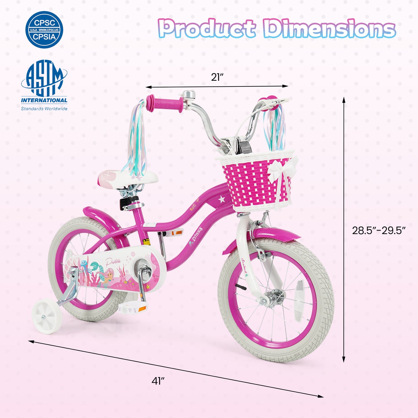14-Inch Kids Bike, Adjustable, With Basket And Streamers, Rose Red Kids Bike at Gallery Canada