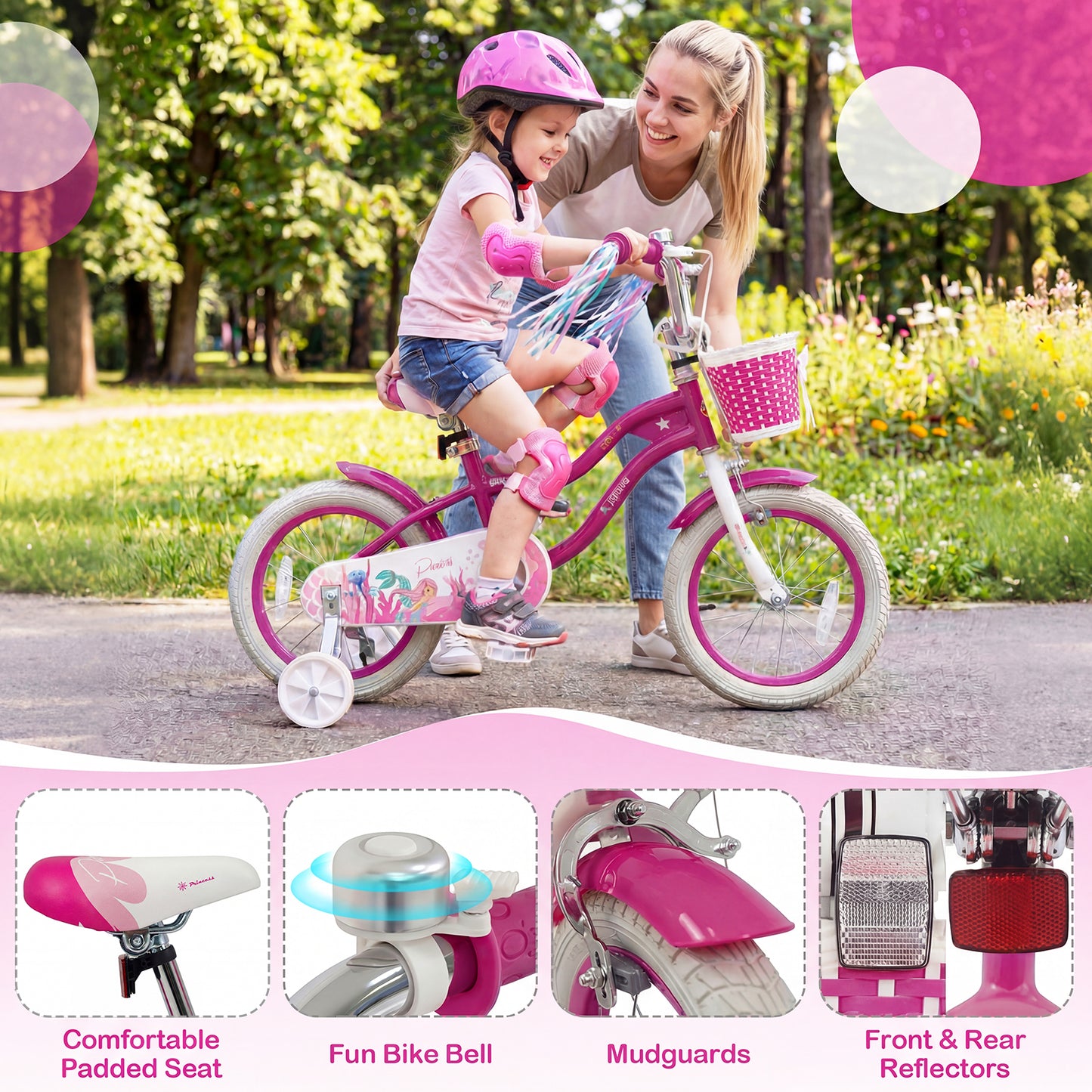 14-Inch Kids Bike, Adjustable, With Basket And Streamers, Rose Red Kids Bike at Gallery Canada