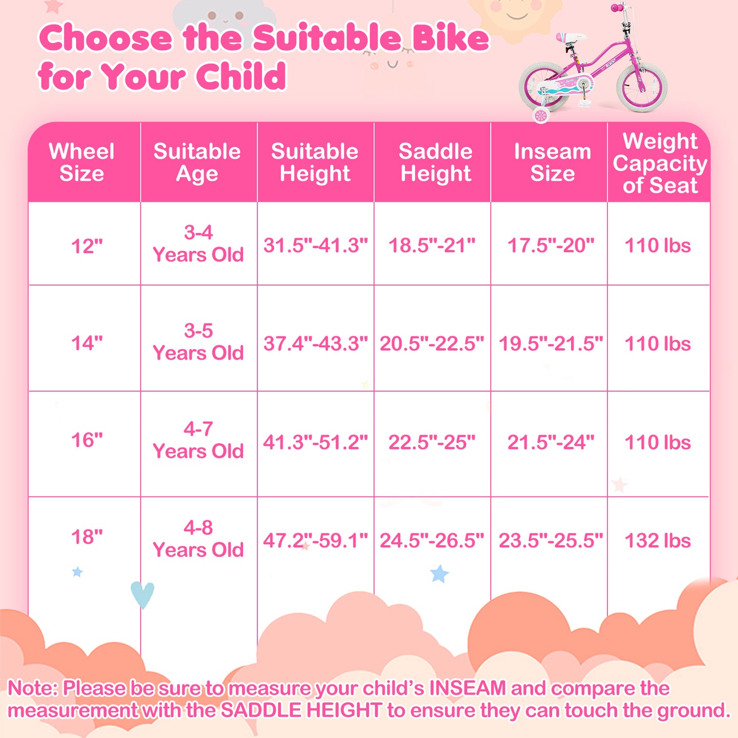 14 Inch Kids Bike, Adjustable Handlebar, Starlight Wave, Pink Kids Bike at Gallery Canada