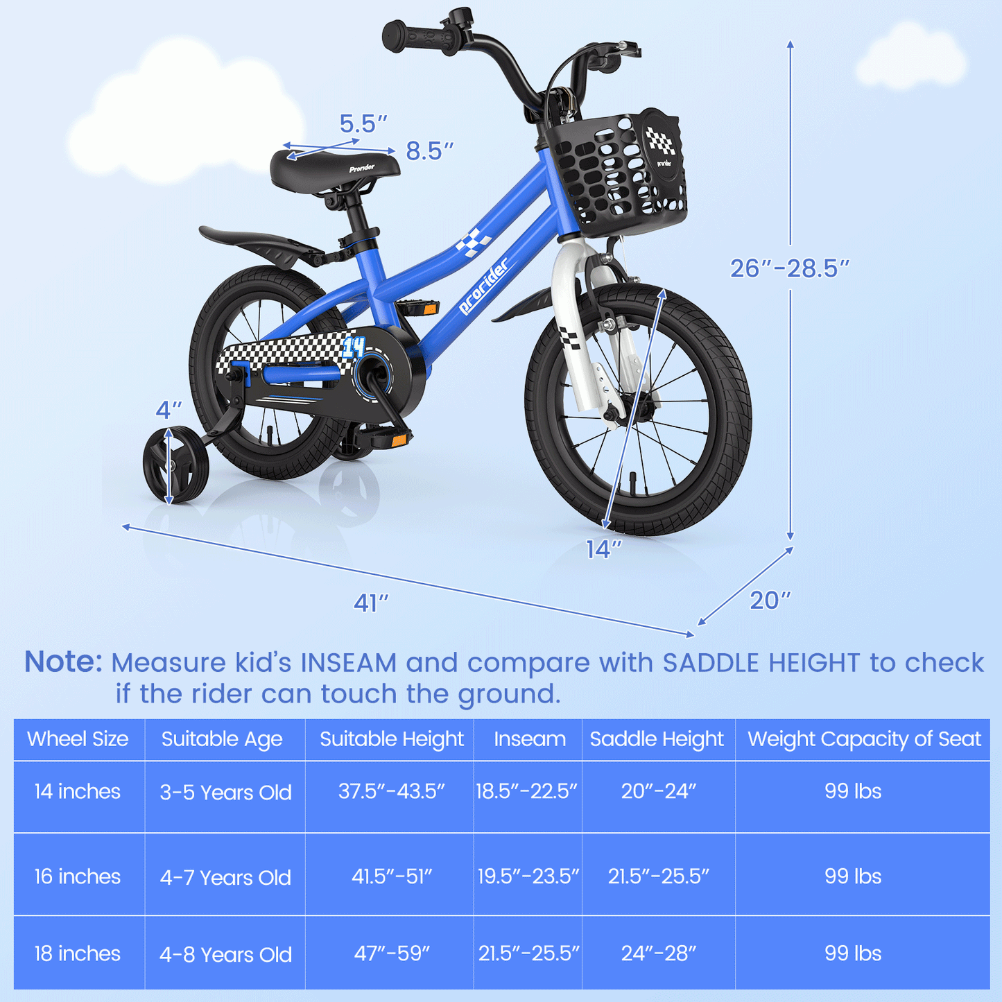 14 Inch Kids Bike with 2 Training Wheels for 3-5 Years Old, Navy Kids Bike at Gallery Canada