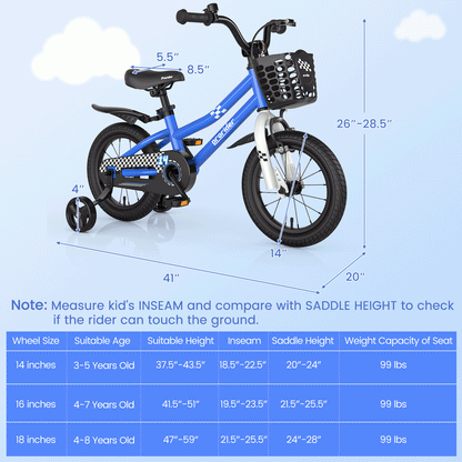 14 Inch Kids Bike with 2 Training Wheels for 3-5 Years Old, Navy Kids Bike at Gallery Canada