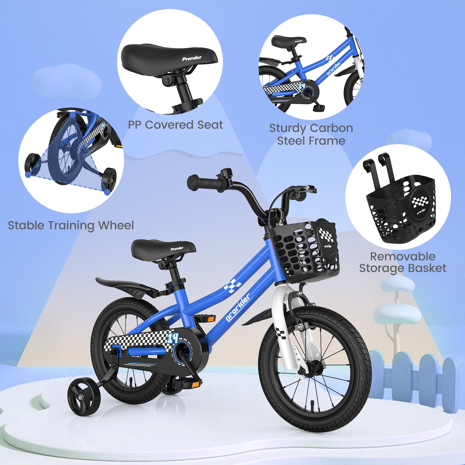 14 Inch Kids Bike with 2 Training Wheels for 3-5 Years Old, Navy Kids Bike at Gallery Canada