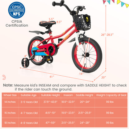 14 Inch Kids Bike with 2 Training Wheels for 3-5 Years Old, Red Kids Bike at Gallery Canada