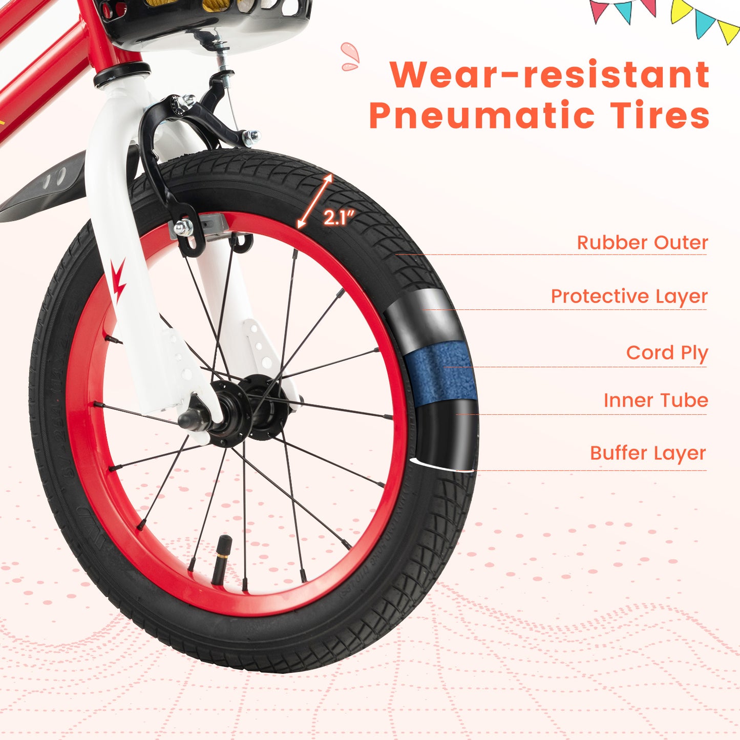 14 Inch Kids Bike with 2 Training Wheels for 3-5 Years Old, Red Kids Bike at Gallery Canada