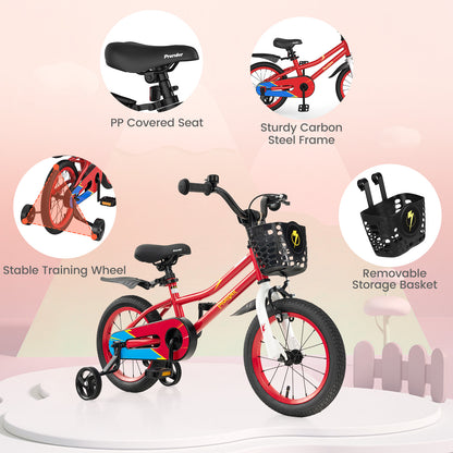 14 Inch Kids Bike with 2 Training Wheels for 3-5 Years Old, Red Kids Bike at Gallery Canada
