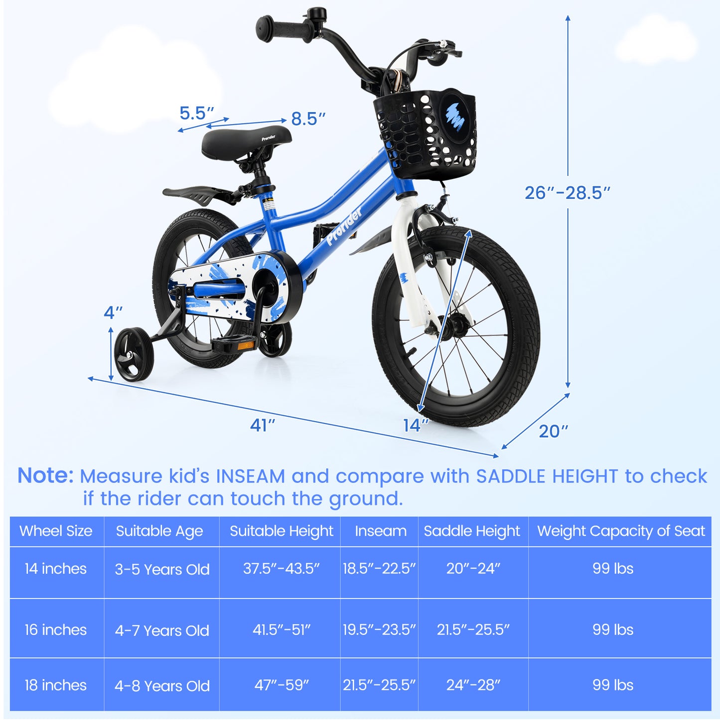 14 Inch Kids Bike with 2 Training Wheels for 3-5 Years Old, Blue Kids Bike at Gallery Canada