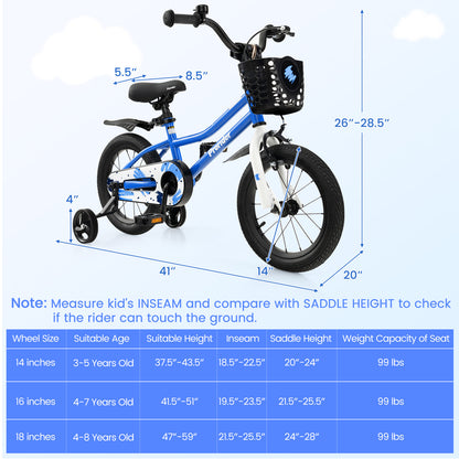 14 Inch Kids Bike with 2 Training Wheels for 3-5 Years Old, Blue Kids Bike at Gallery Canada
