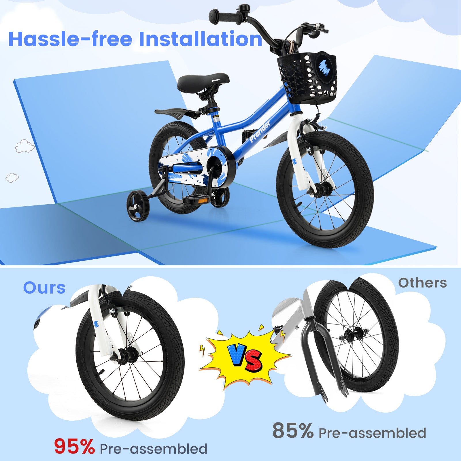 14 Inch Kids Bike with 2 Training Wheels for 3-5 Years Old, Blue Kids Bike at Gallery Canada