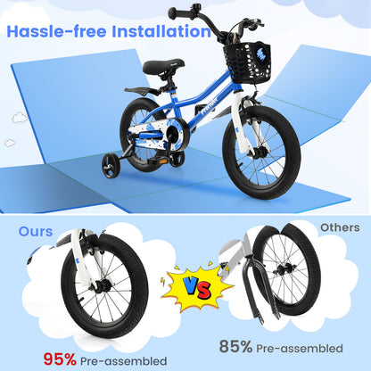 14 Inch Kids Bike with 2 Training Wheels for 3-5 Years Old, Blue Kids Bike at Gallery Canada