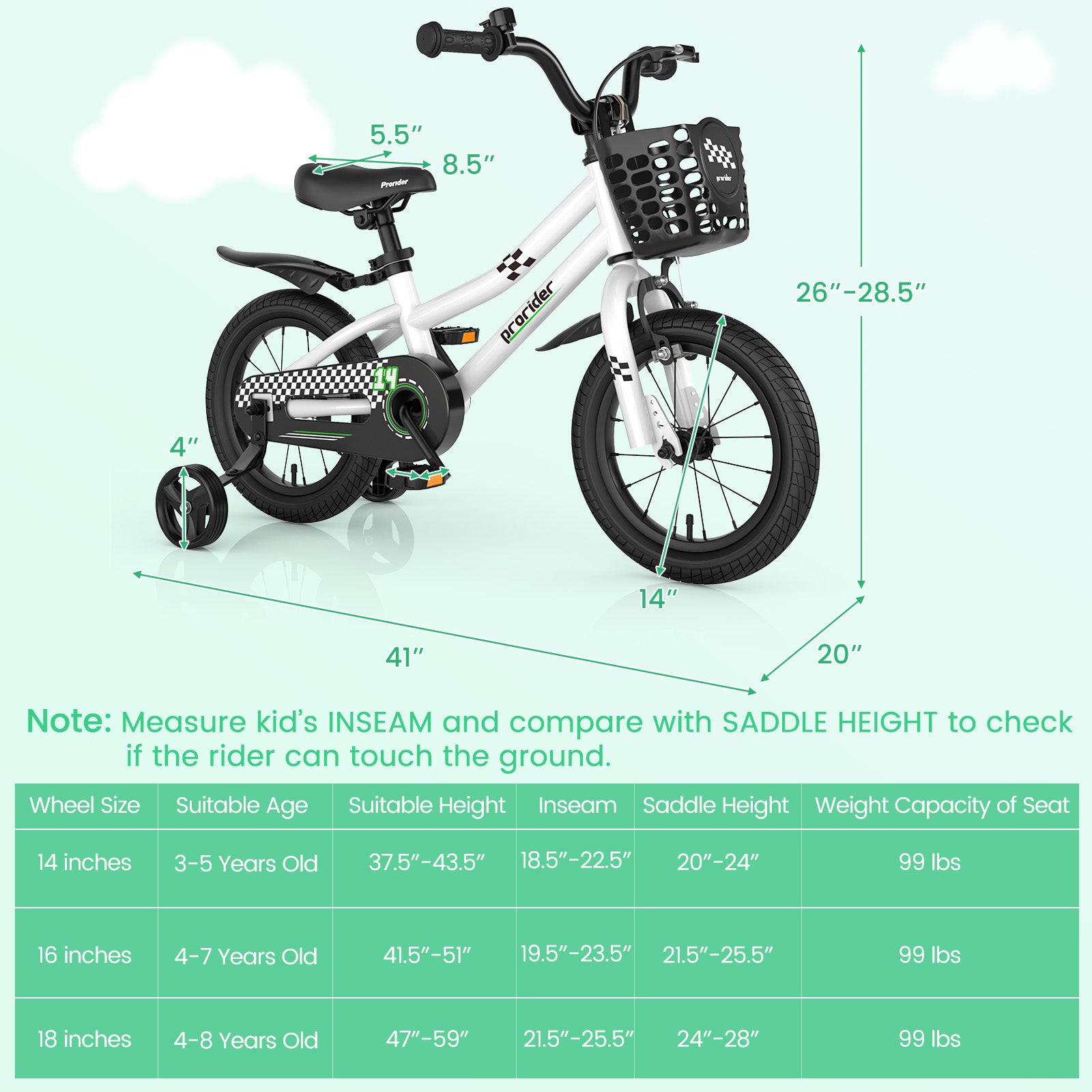 14 Inch Kids Bike with 2 Training Wheels for 3-5 Years Old, Black & White Kids Bike at Gallery Canada
