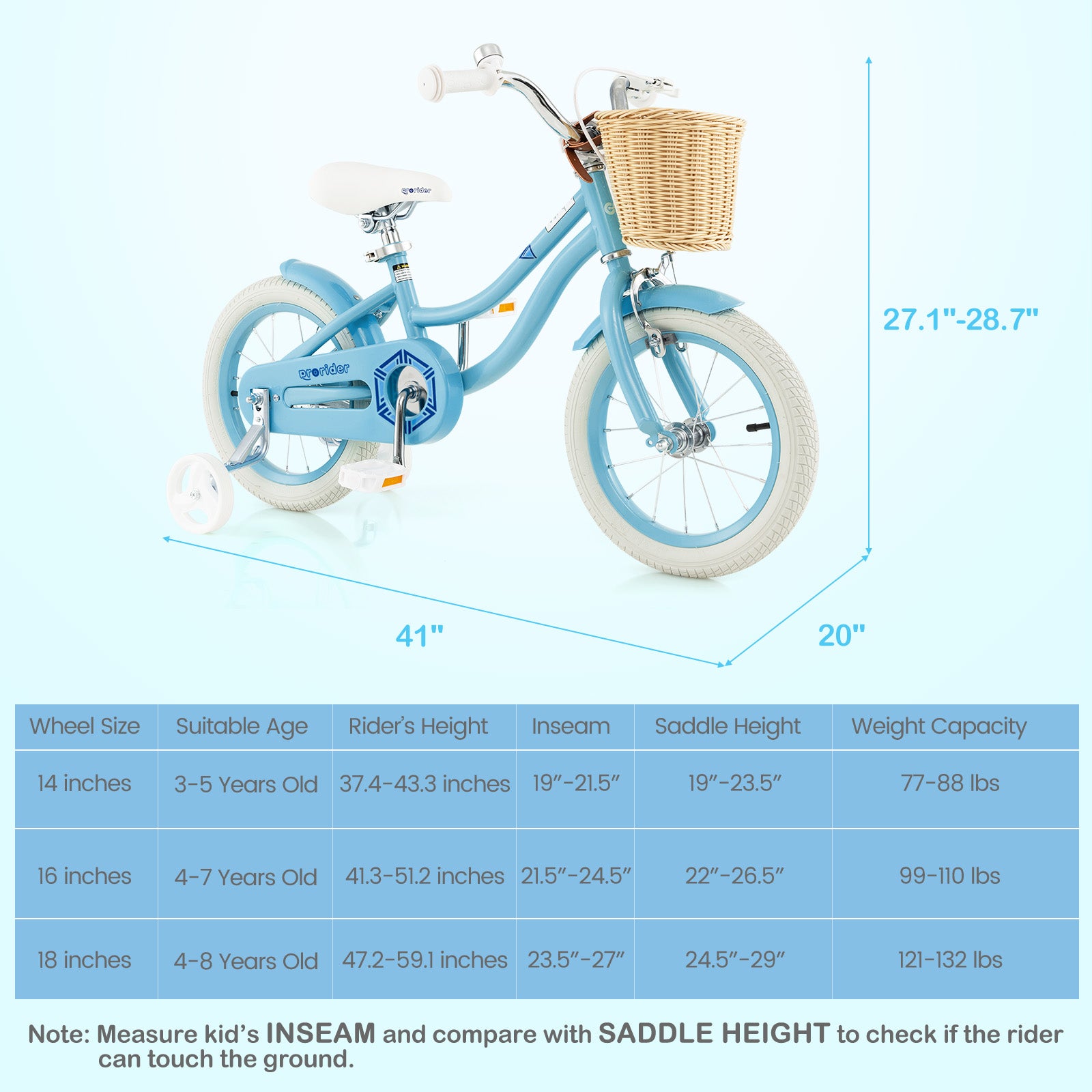 14-Inch Kids Bike with Training Wheels and Adjustable Handlebar Seat, Blue Kids Bike at Gallery Canada