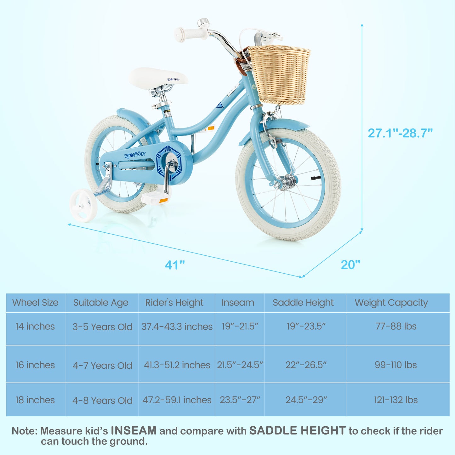 14-Inch Kids Bike with Training Wheels and Adjustable Handlebar Seat, Blue Kids Bike at Gallery Canada