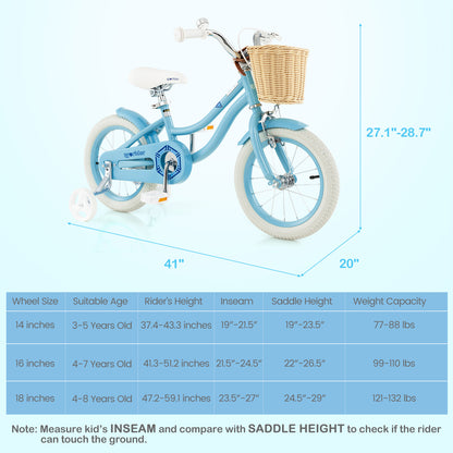 14-Inch Kids Bike with Training Wheels and Adjustable Handlebar Seat, Blue Kids Bike at Gallery Canada