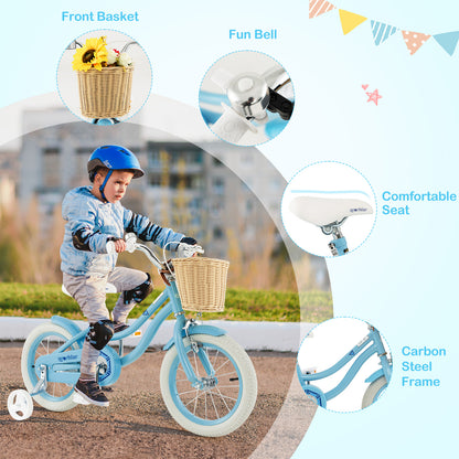 14-Inch Kids Bike with Training Wheels and Adjustable Handlebar Seat, Blue Kids Bike at Gallery Canada