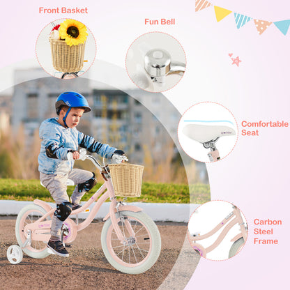 14-Inch Kids Bike with Training Wheels and Adjustable Handlebar Seat, Pink Kids Bike at Gallery Canada