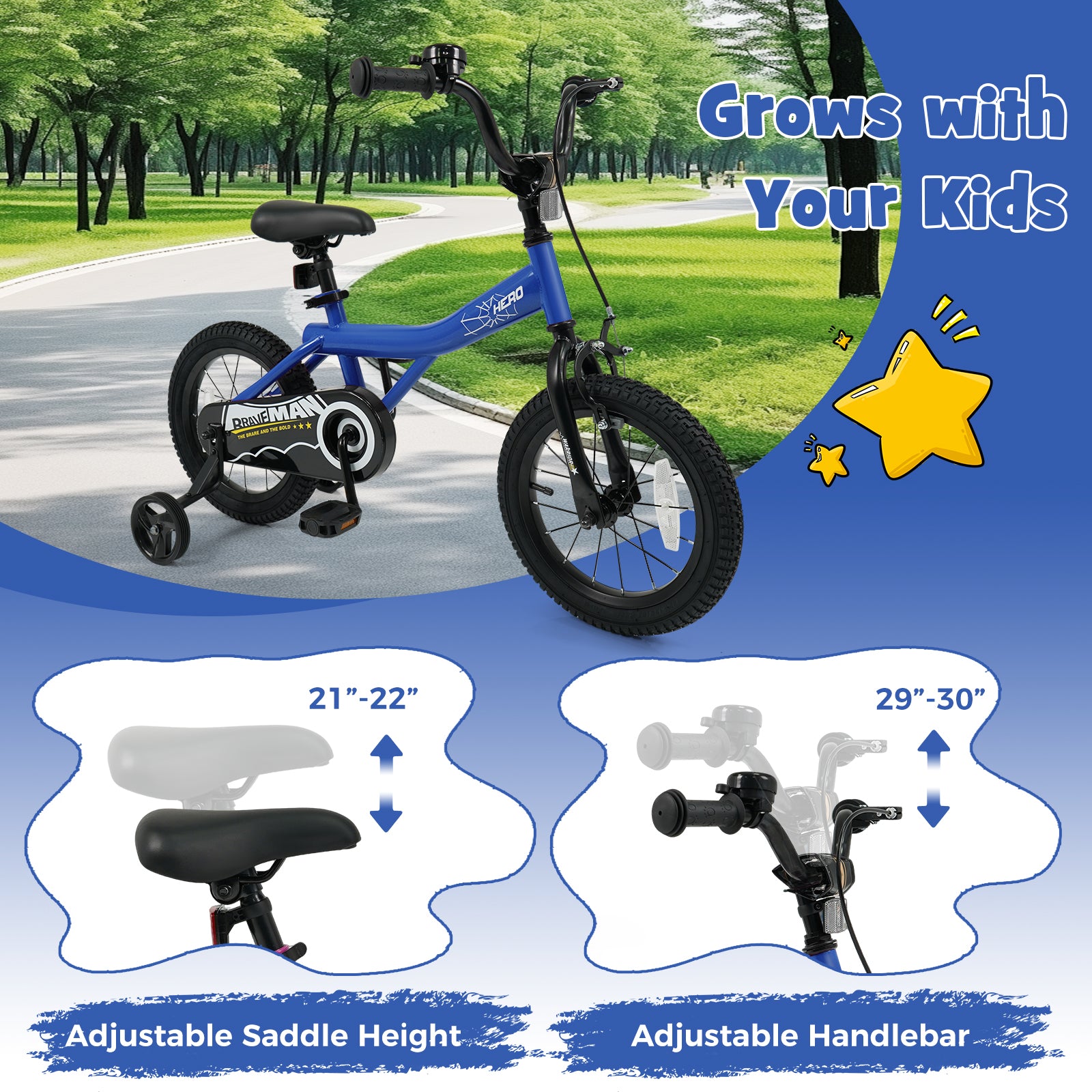14-Inch Kids Bike with Removable Training Wheels Navy - Brave Hero, Navy Kids Bike at Gallery Canada