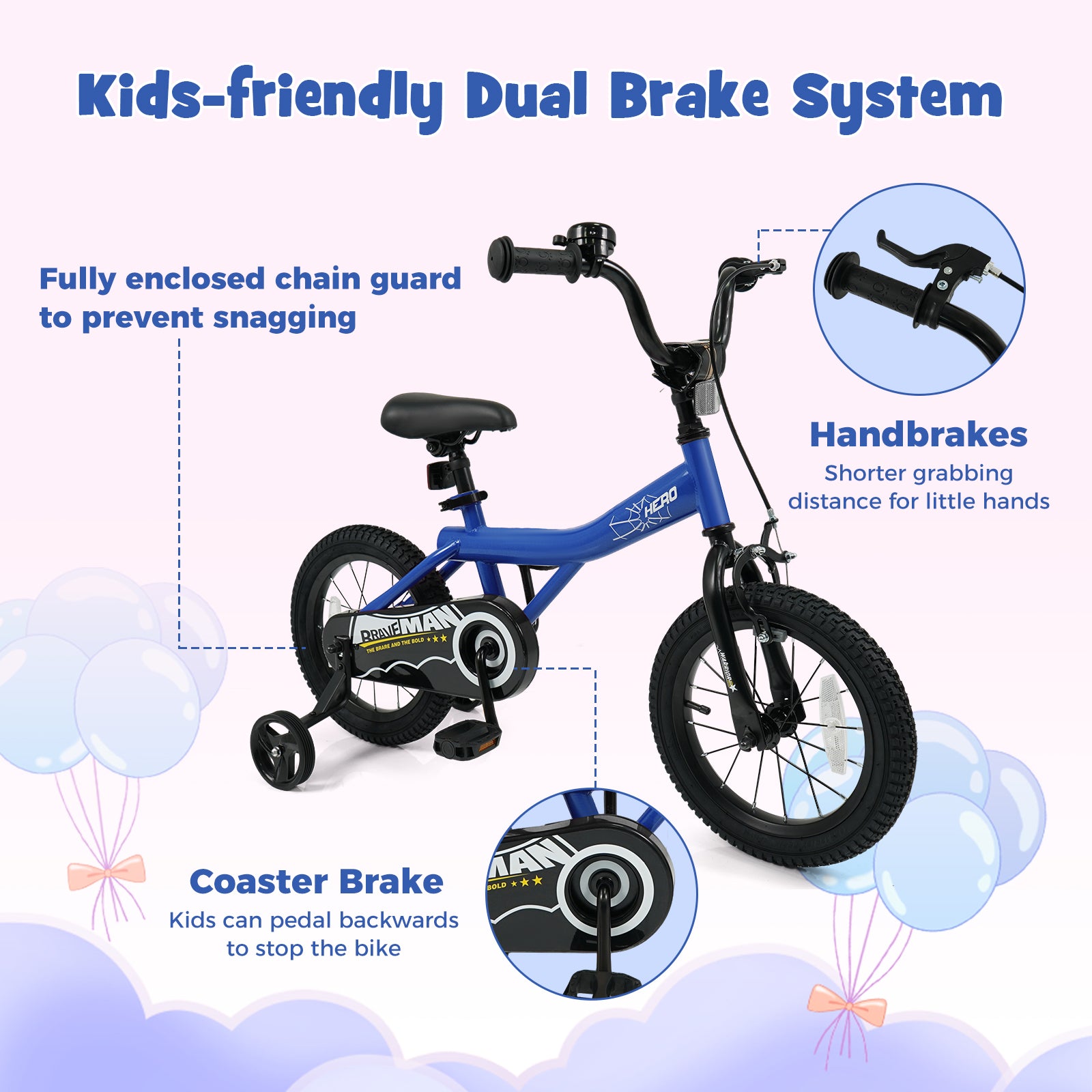14-Inch Kids Bike with Removable Training Wheels Navy - Brave Hero, Navy Kids Bike at Gallery Canada