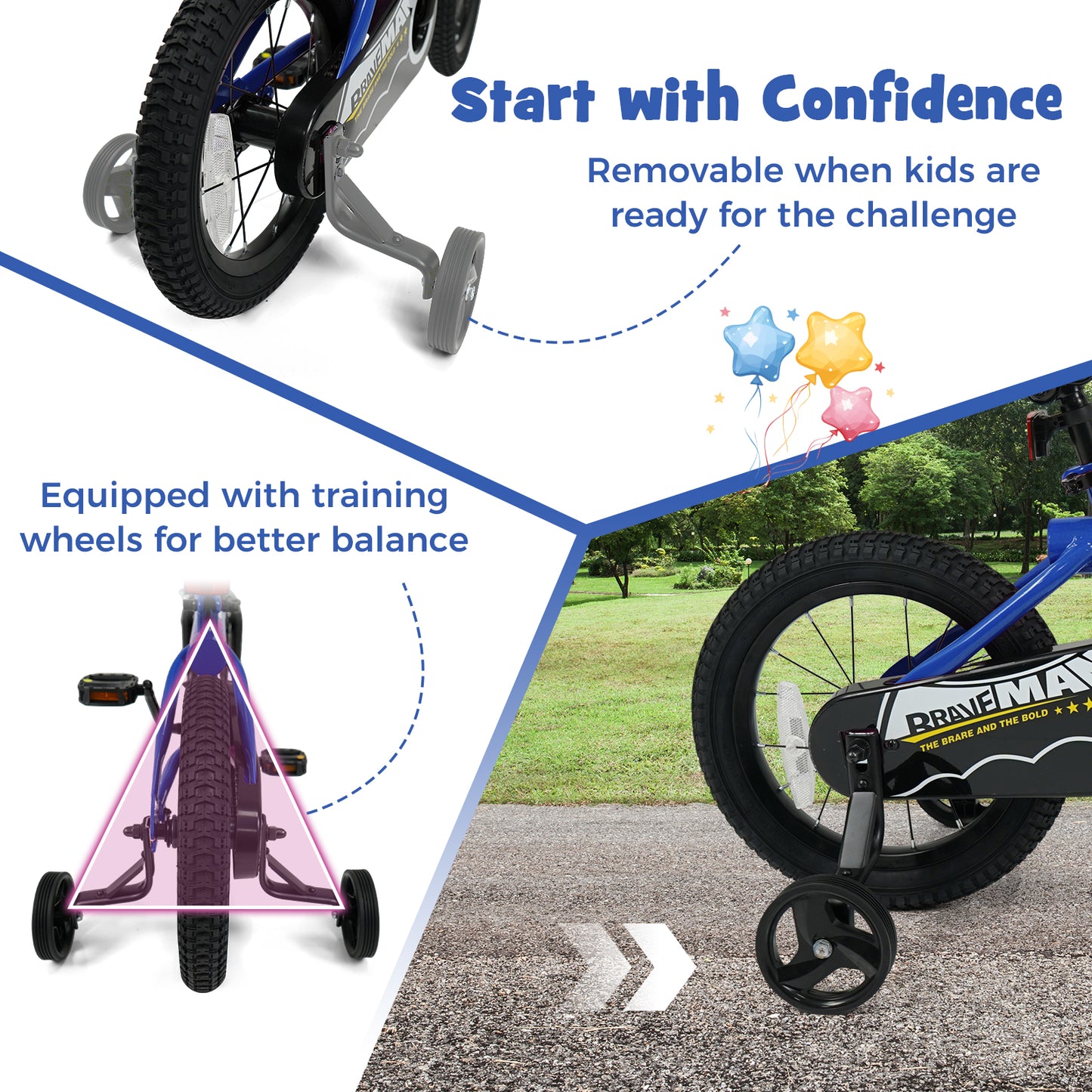 14-Inch Kids Bike with Removable Training Wheels Navy - Brave Hero, Navy Kids Bike at Gallery Canada