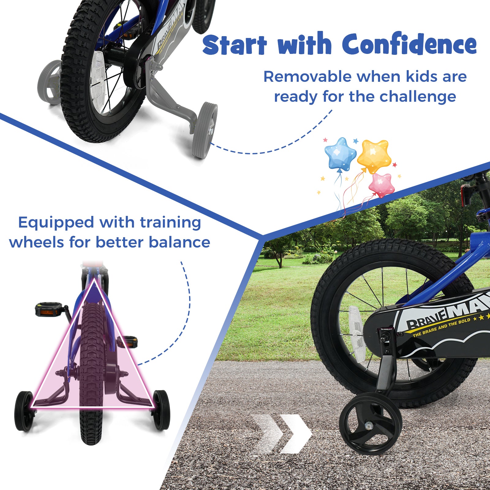 14-Inch Kids Bike with Removable Training Wheels Navy - Brave Hero, Navy Kids Bike at Gallery Canada