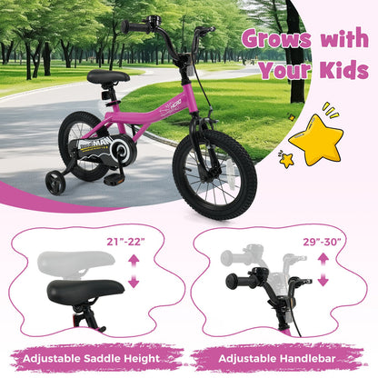 14-Inch Kids Bike with Removable Training Wheels Pink-Brave Hero Scooters at Gallery Canada