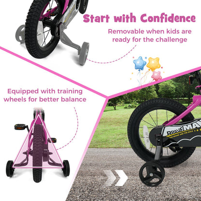 14-Inch Kids Bike with Removable Training Wheels Pink-Brave Hero Scooters at Gallery Canada