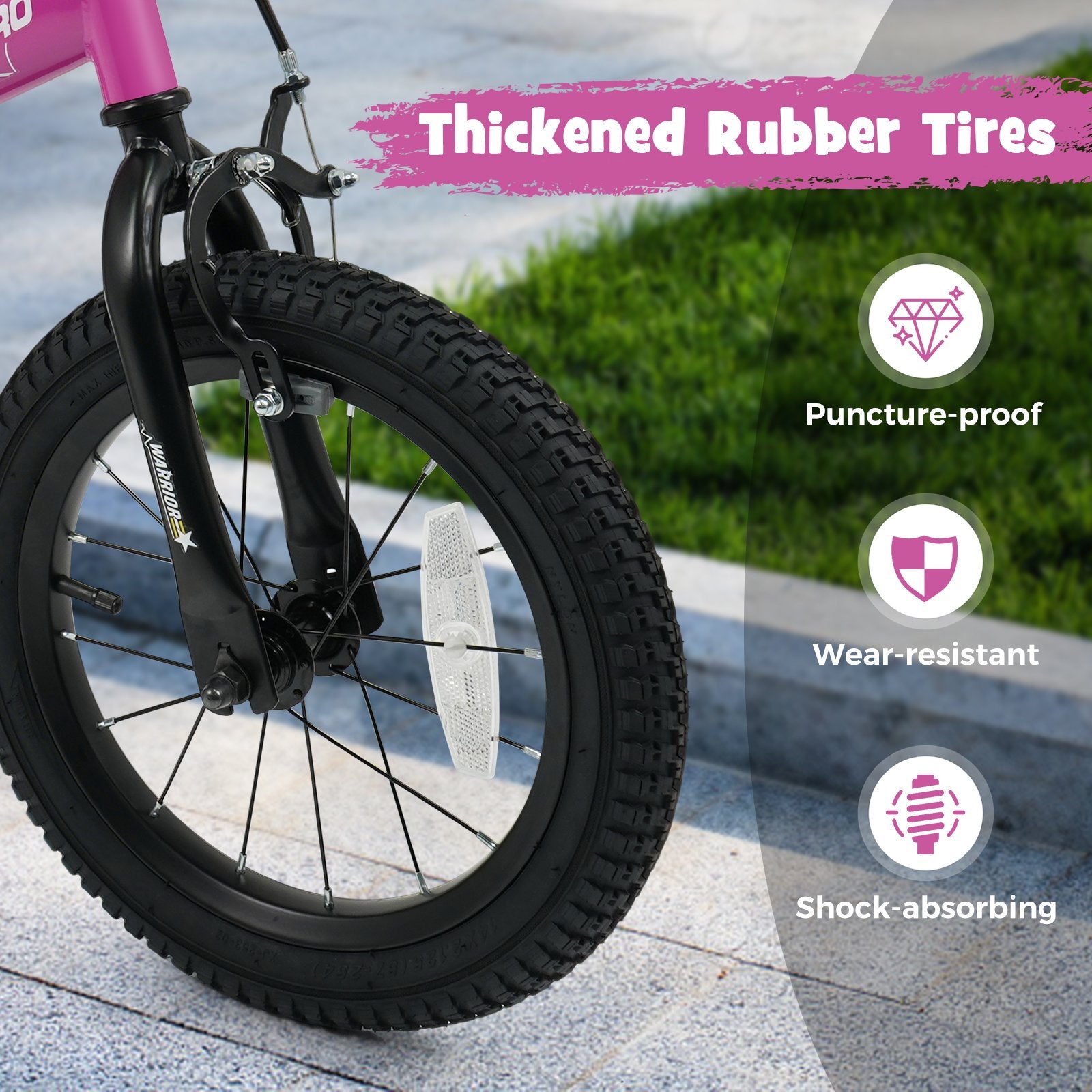 14-Inch Kids Bike with Removable Training Wheels Pink-Brave Hero Scooters at Gallery Canada