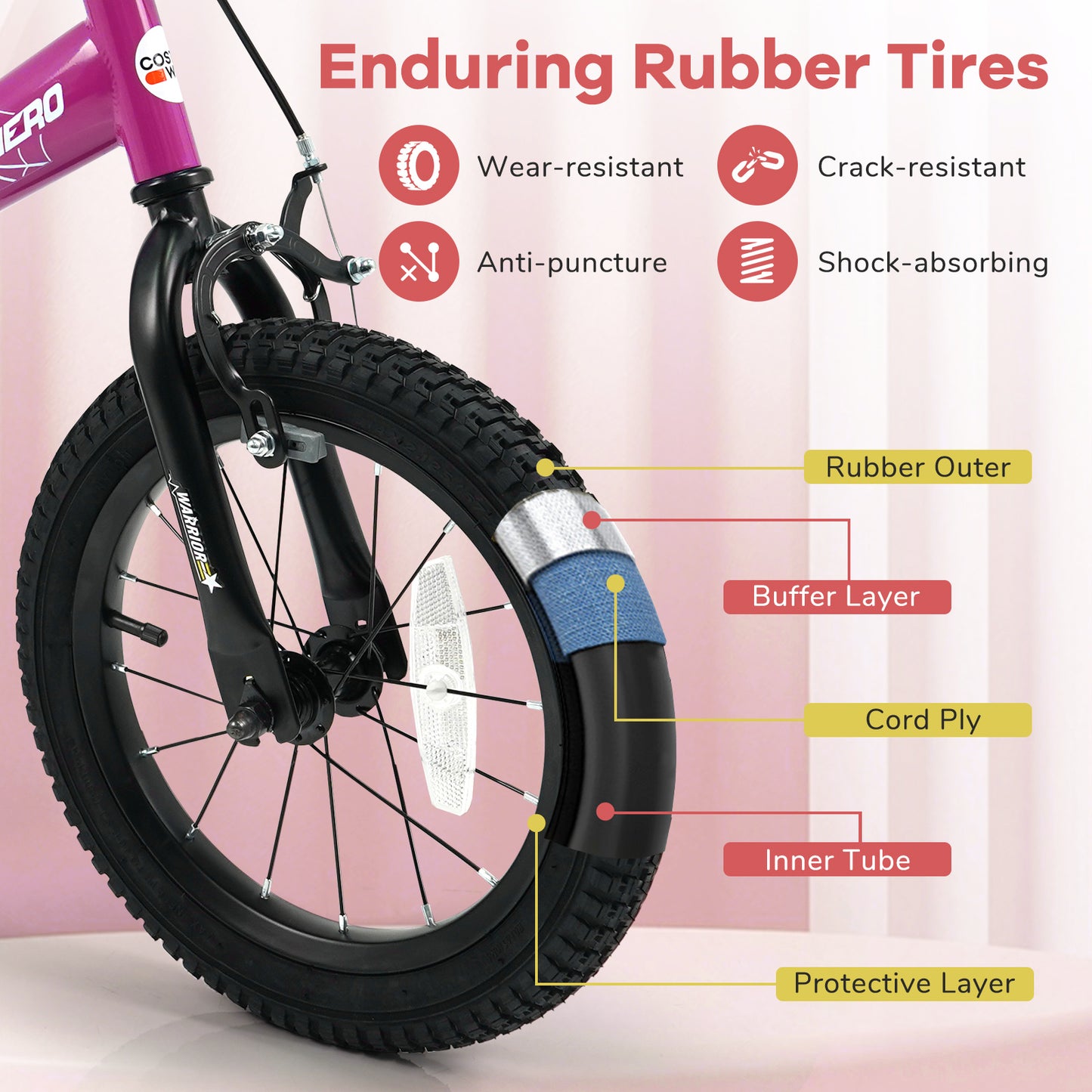 14-Inch Kids Bike with Removable Training Wheels Pink-Brave Hero Scooters at Gallery Canada