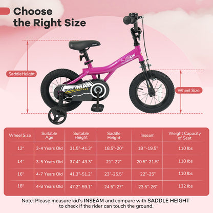 14-Inch Kids Bike with Removable Training Wheels Pink-Brave Hero Scooters at Gallery Canada