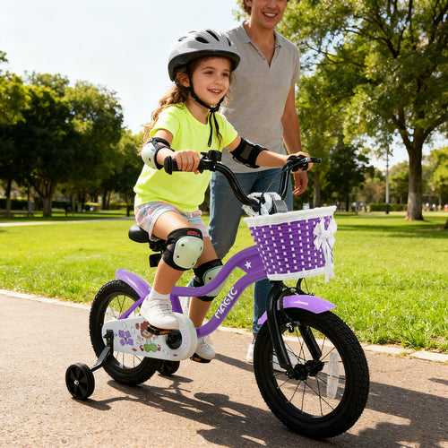 14 Inch Kids Bike with Training Wheels for Aged 3-5 Years Old - Magic Purple, Purple
