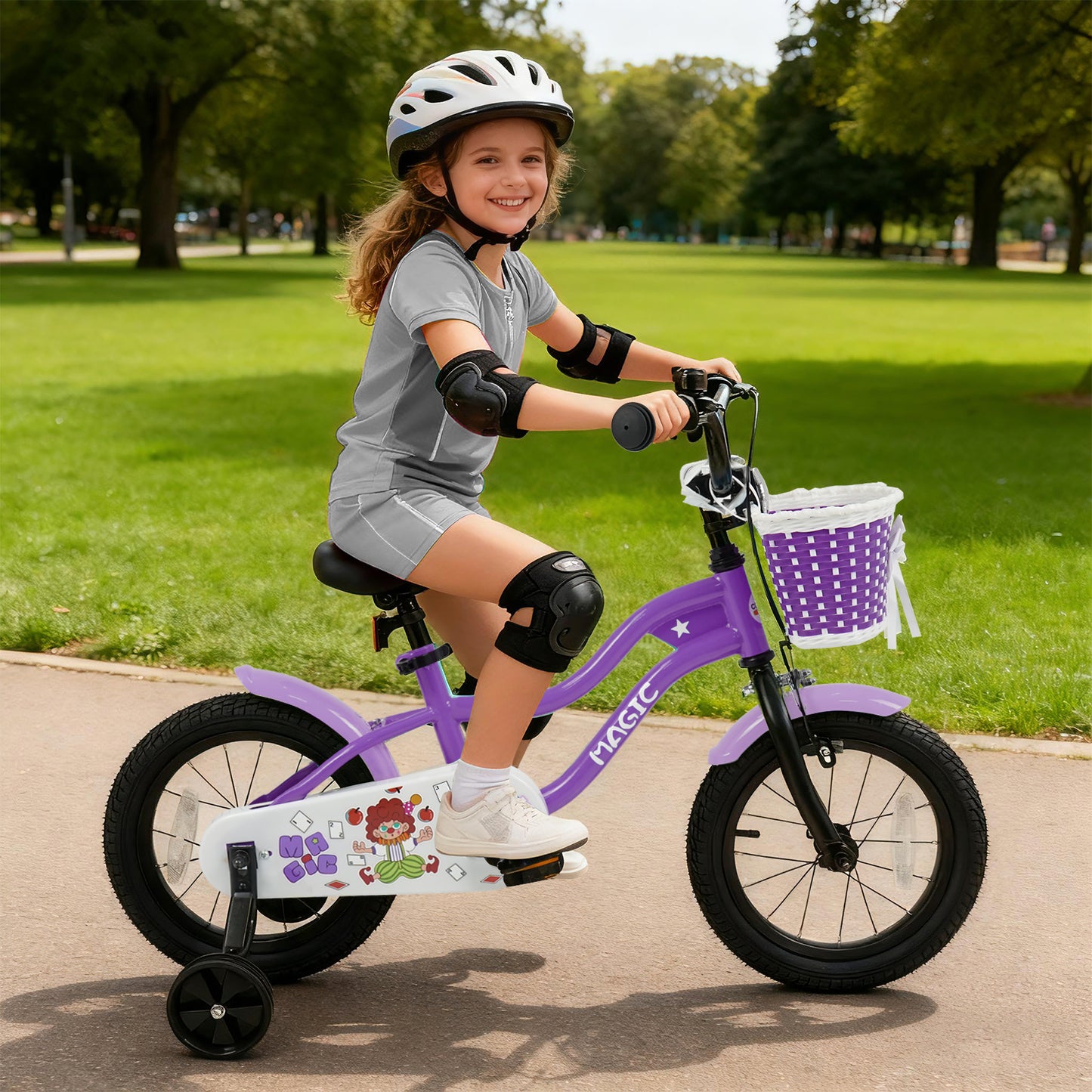 14 Inch Kids Bike with Training Wheels for Aged 3-5 Years Old - Magic Purple, Purple Kids Bike at Gallery Canada