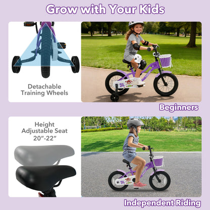 14 Inch Kids Bike with Training Wheels for Aged 3-5 Years Old - Magic Purple, Purple Kids Bike at Gallery Canada