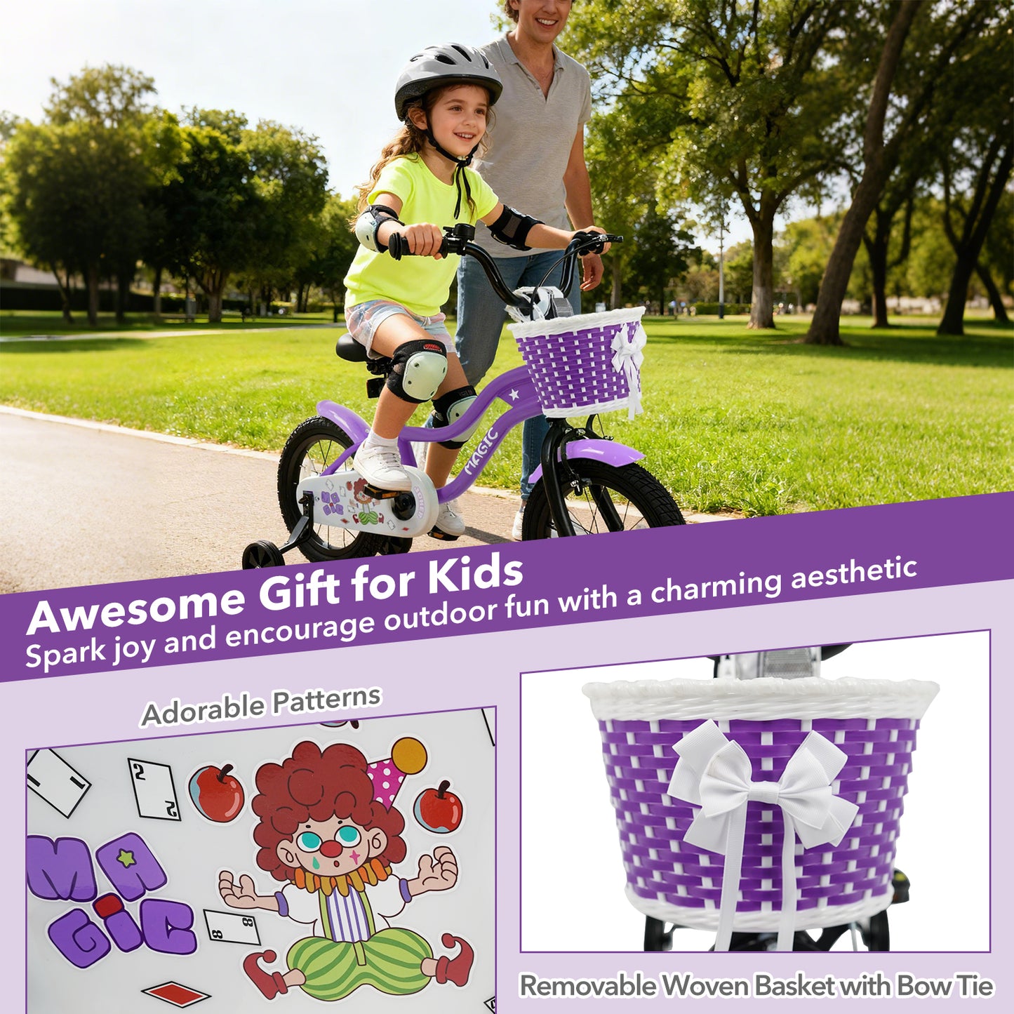 14 Inch Kids Bike with Training Wheels for Aged 3-5 Years Old - Magic Purple, Purple Kids Bike at Gallery Canada