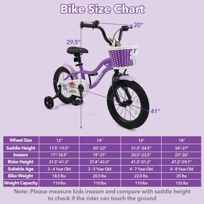 14 Inch Kids Bike with Training Wheels for Aged 3-5 Years Old - Magic Purple, Purple Kids Bike at Gallery Canada