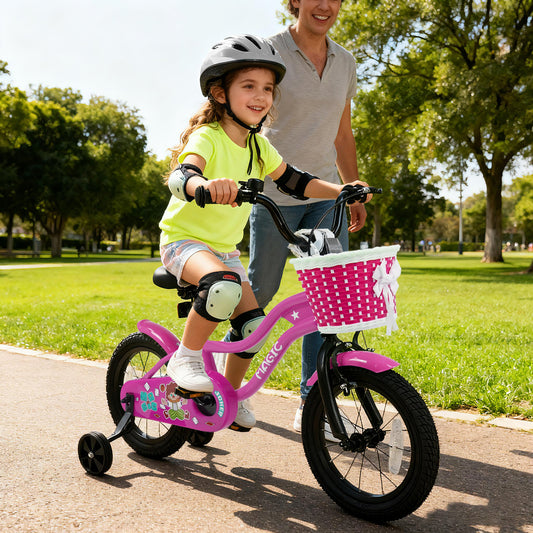 14 Inch Kids Bike with Training Wheels for Aged 3-5 Years Old - Magic Rose, Rose Red Kids Bike Rose Red at Gallery Canada