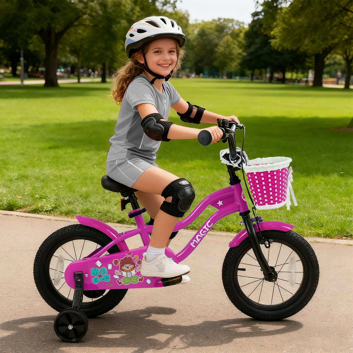 14 Inch Kids Bike with Training Wheels for Aged 3-5 Years Old - Magic Rose, Rose Red Kids Bike at Gallery Canada